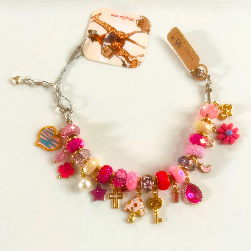 Pinkilious Mushroom Key Charm Bracelet (11 inches)